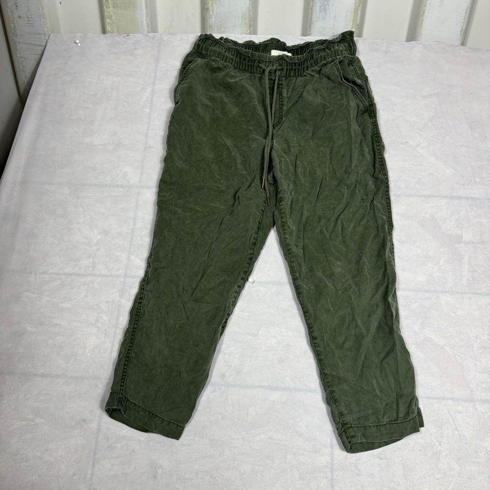Loft Womens Cropped Jogger Pants Olive Green‎ Drawstring Waist Pockets Size MP